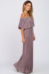 Dark Mauve Ruffle Off Shoulder Maxi Dress