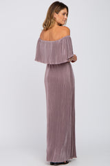 Dark Mauve Ruffle Off Shoulder Maxi Dress