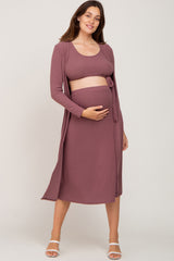 Mauve 3-Piece Skirt and Cardigan Maternity Set