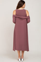 Mauve 3-Piece Skirt and Cardigan Maternity Set