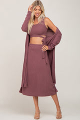 Mauve 3-Piece Skirt and Cardigan Set