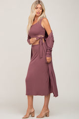 Mauve 3-Piece Skirt and Cardigan Set