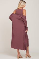 Mauve 3-Piece Skirt and Cardigan Set