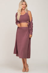 Mauve 3-Piece Skirt and Cardigan Set