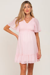 Light Pink Swiss Dot Smocked Maternity Dress