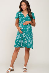 Jade Floral Waist Tie Maternity Wrap Dress