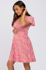 Red Floral Wrap Maternity Dress