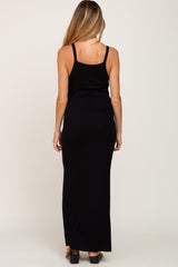 Black Ribbed Basic Maternity Maxi Dress