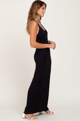 Black Ribbed Basic Maxi Dress