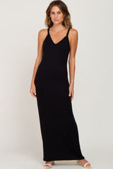 Black Ribbed Basic Maxi Dress