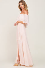 Light Pink Chiffon Off Shoulder Maxi Dress