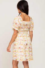 Yellow Floral Puff Sleeve Dress