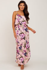 Pink Floral Side Slit Maxi Dress