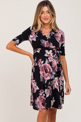 Black Floral Wrap Maternity/Nursing Dress