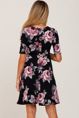 Black Floral Wrap Maternity/Nursing Dress