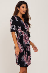 Black Floral Wrap Nursing Dress