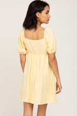 Yellow Smocked Puff Sleeve Mini Dress