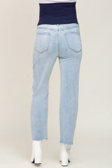 Light Blue Distressed Open Knee Straight Leg Maternity Jeans