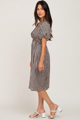 Black Gingham V-Neck Midi Dress