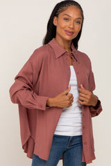 Mauve Oversized Button Down Maternity Blouse