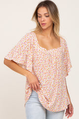 Ivory Floral Square Neck Top