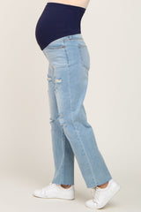 Light Blue Distressed Straight Leg Maternity Jeans