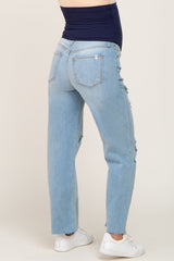 Light Blue Distressed Straight Leg Maternity Jeans