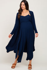 Navy Blue Ribbed Maternity Tulip Hem Jumpsuit Set