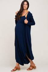 Navy Blue Ribbed Maternity Tulip Hem Jumpsuit Set