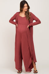 Rust Ribbed Maternity Tulip Hem Jumpsuit Set