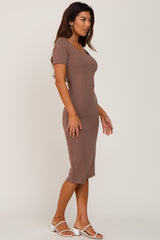 Mocha Fitted Midi Dress