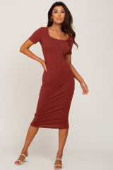 Rust Fitted Midi Dress