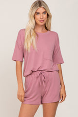 Mauve Pocket Front Maternity Pajama Short Set