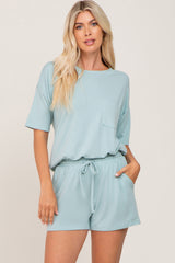 Mint Green Pocket Front Pajama Short Set