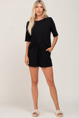 Black Pocket Front Pajama Short Set