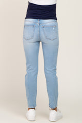 Light Blue Open Knee Maternity Skinny Jeans