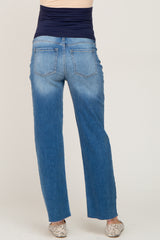 Blue Distressed Straight Leg Maternity Jeans