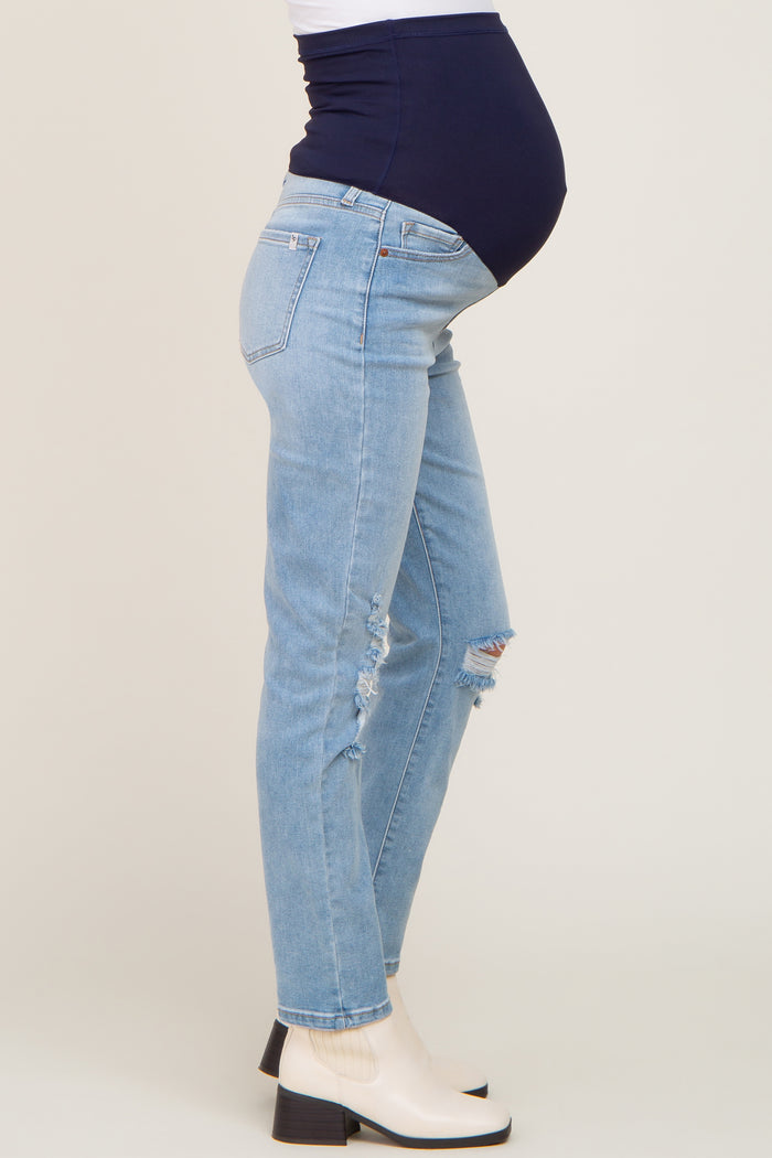 Light Blue Ripped Knee Maternity Skinny Jeans