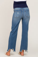 Blue Fringe Hem Straight Leg Maternity Jeans