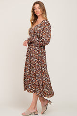 Brown Floral Midi Dress