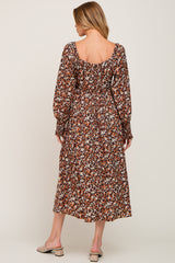 Brown Floral Midi Dress