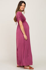 Plum Deep V-Neck Maternity Maxi Dress