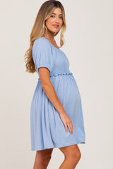 Blue Smocked Maternity Dress