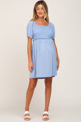 Blue Smocked Maternity Dress