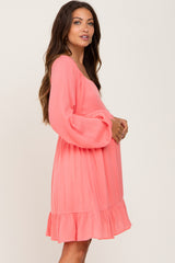 Coral Square Neck Puff Long Sleeve Maternity Dress