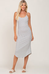 White Sleeveless Ribbed Striped Maternity Midi Dress