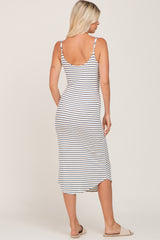 White Sleeveless Ribbed Striped Midi Dress