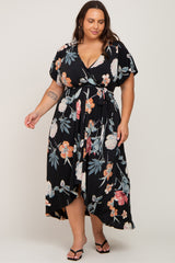 Black Floral Hi-Lo Maternity Plus Wrap Dress