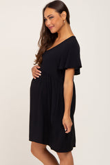 Black Basic V-Neck Maternity Dress