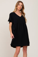 Black Basic V-Neck Maternity Dress